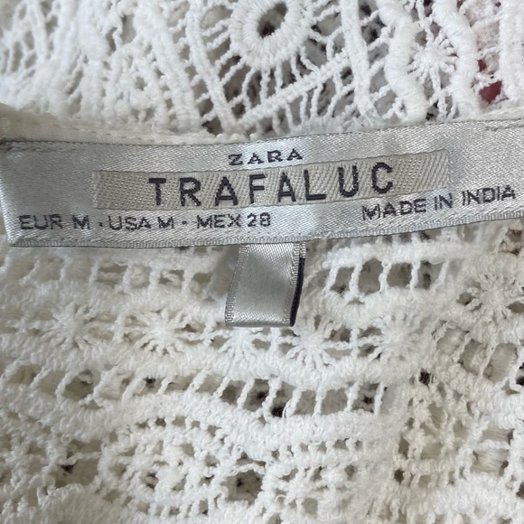 Zara Trafaluc women ivory crochet fringed kimono style cover up. Size M. Used. - Picture 9 of 10